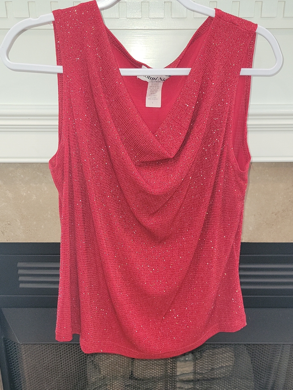 Ronni Nicole Red Sparkle Drape Neck Camisole Top